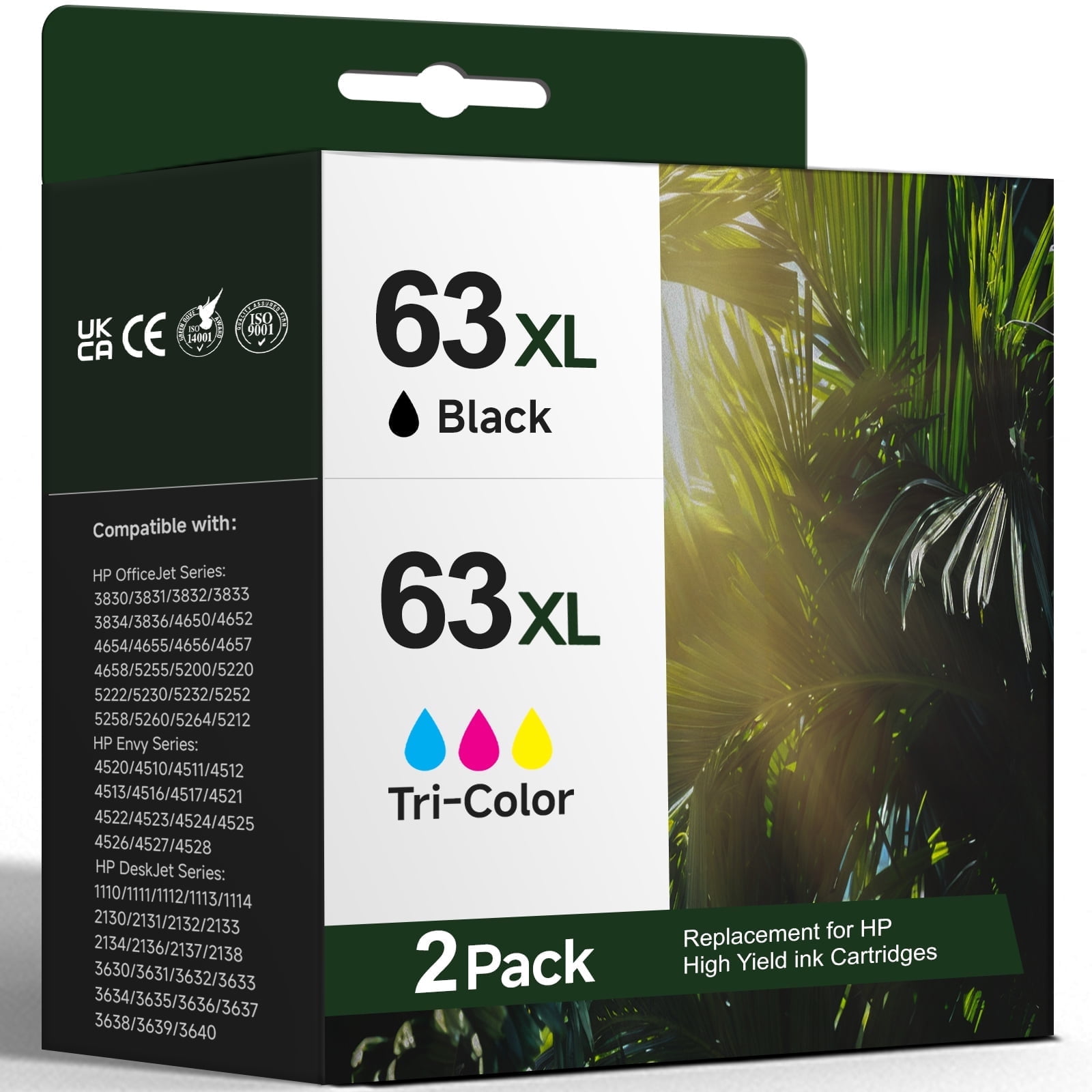 HP 63 Ink Cartridge Combo Pack - Black and Tri-Color, High Yield, Pack ...