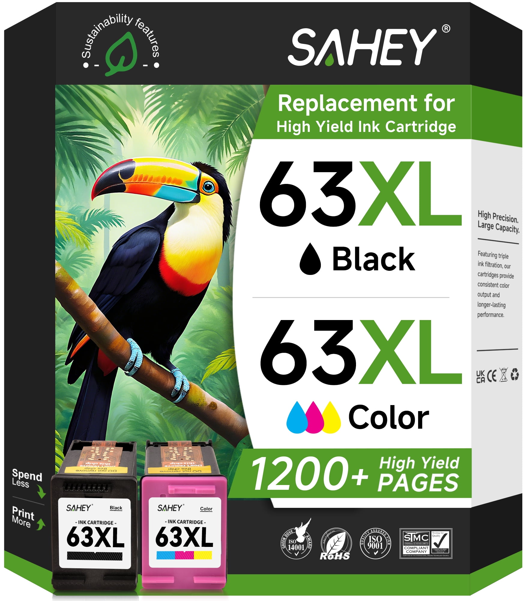 63XL Ink Cartridge Compatible for HP 63 Ink Cartridges for 63XL for Officejet 3830 4650 5255 5258 4655 5252 Envy 4520 4512 Printer( Black and Tri-Color)