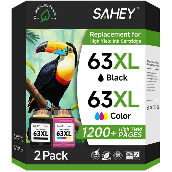63XL Ink Cartridge Compatible for HP 63 Ink Cartridges for 63XL for Officejet 3830 4650 5255 5258 4655 5252 Envy 4520 4512 Printer( Black and Tri-Color)