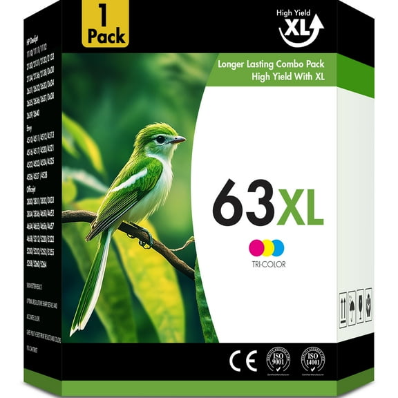 63XL Ink Cartridge Compatible for HP 63 Ink Cartridges Compatible for HP 63XL for Officejet 3830 4650 5255 5258 4655 5252 Envy 4520 4512 Printer( 2 Tri-Color )