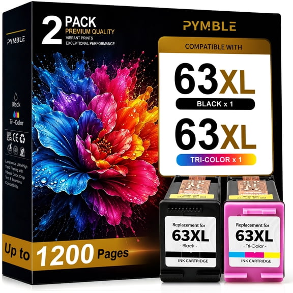 63XL Ink Cartridge Compatible for HP 63 Ink Cartridge for HP Ink 63 for OfficeJet 3830 4650 5255 5200 Envy 4520 4512 Printer (2 Pack)