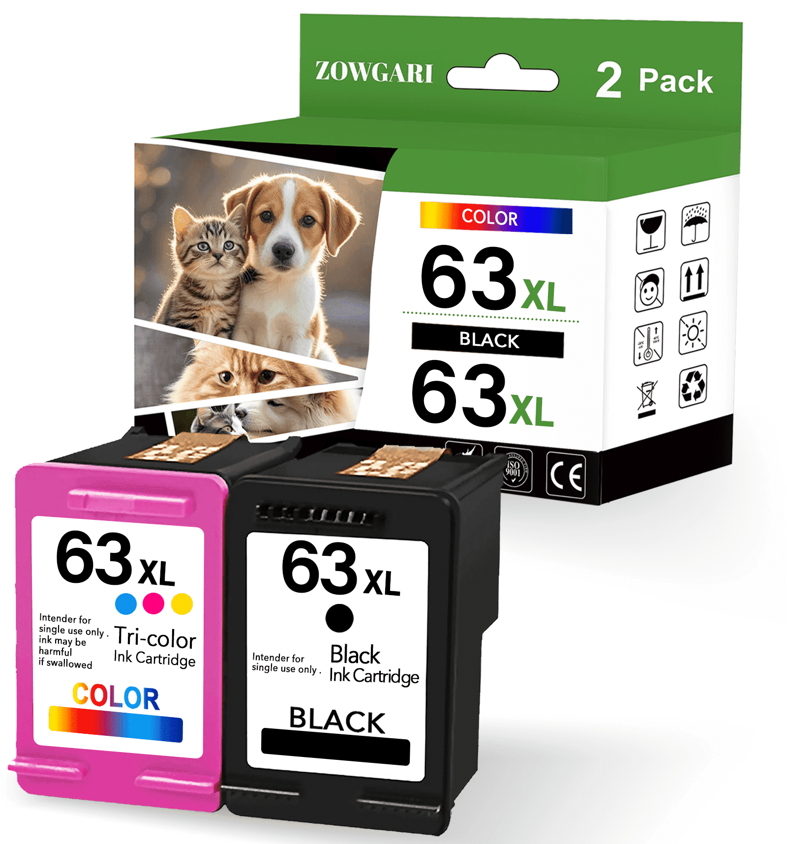 63XL Ink Cartridge Compatible for HP 63 Ink Cartridges for 63XL for Officejet 3830 4650 5255 5258 4655 5252 Envy 4520 4512 Printer( Black+Tri-Color)