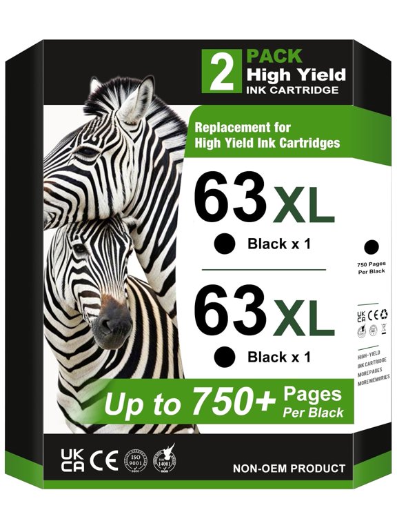 63XL Ink Cartridges Compatible for 63 Black Ink Cartridge for 3830 4650 4652 4655 5200 5252 5255 5258 4520 4512 1112 2132 3630 3632 Printers (2 Black)