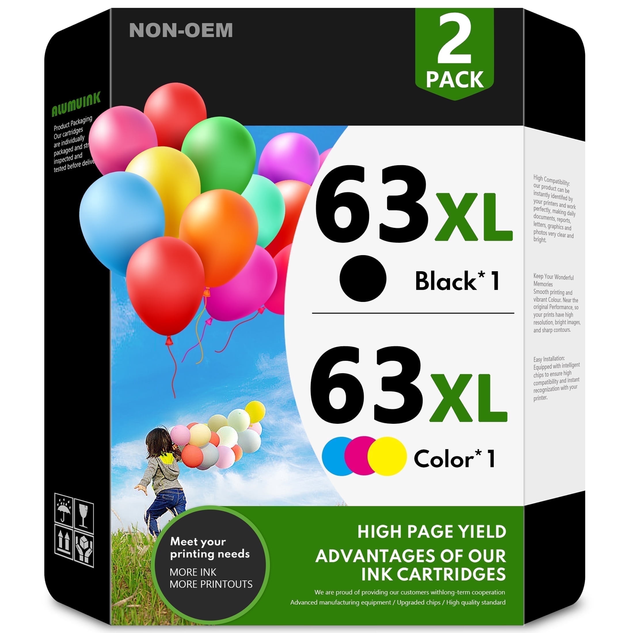 Free Shipping! ALUMUINK 63XL Ink Cartridges Compatible with HP 63XL ...