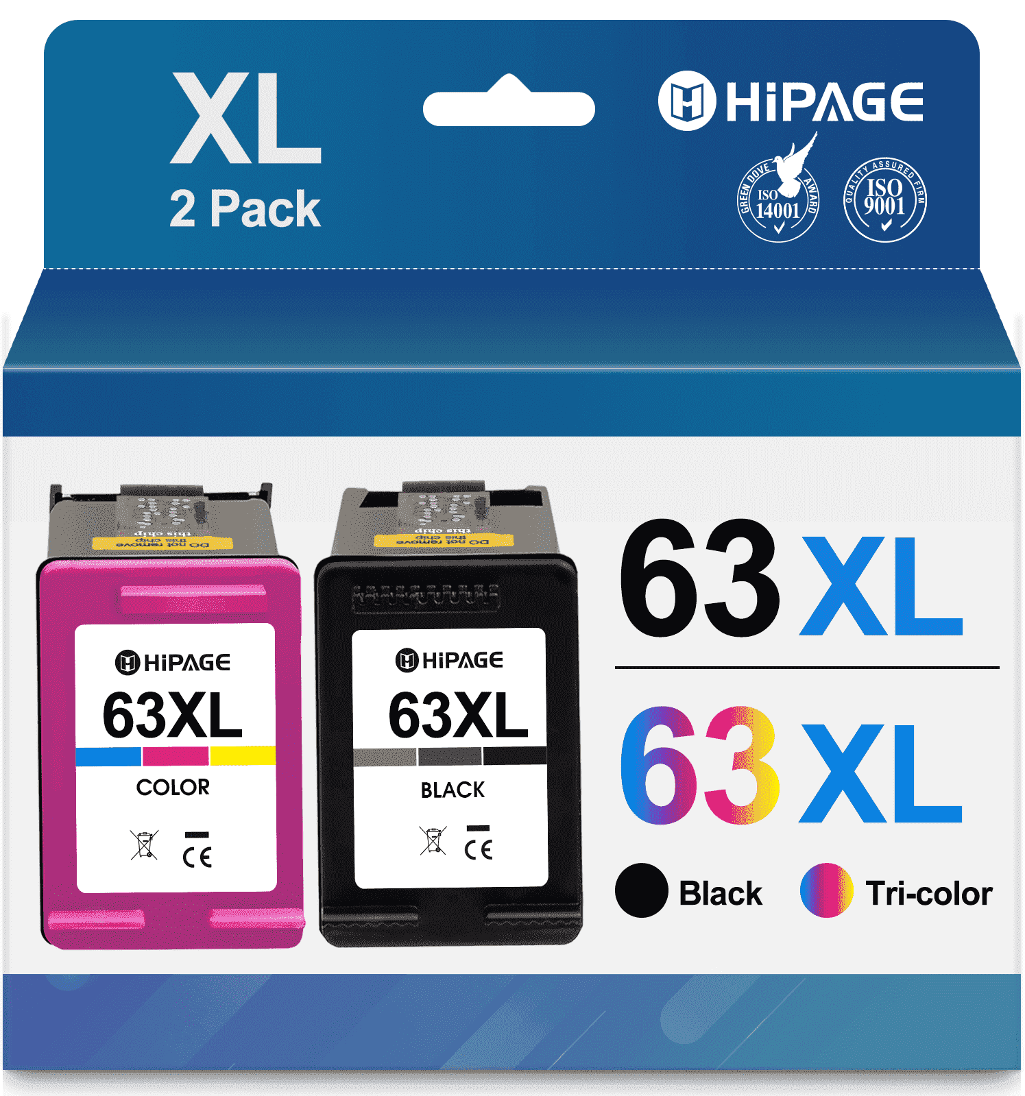 HP 63XL Ink Cartridge 2-Pack, Black/Tri-Color, for Officejet