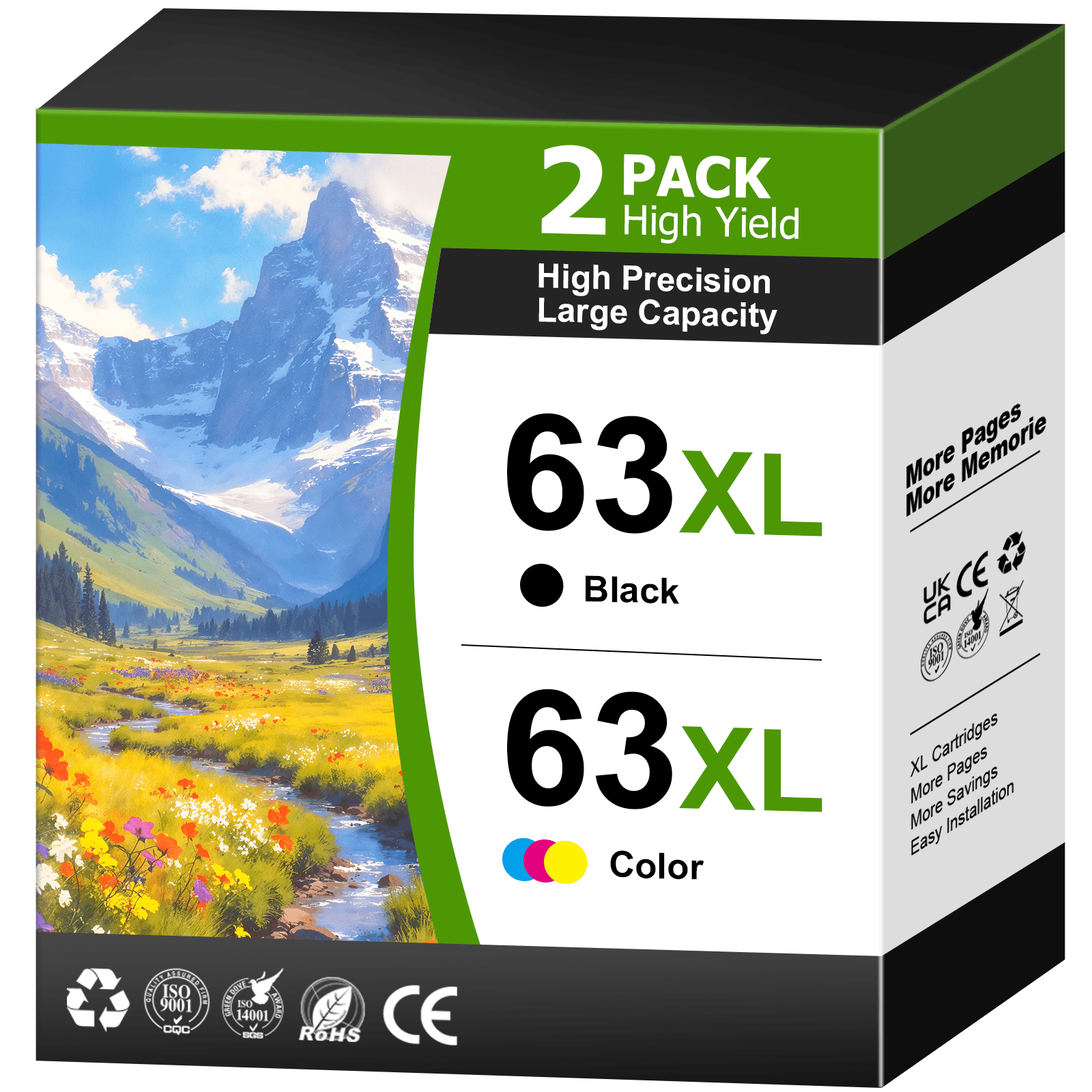 63XL Ink Cartridges Compatible for HP Printer Ink 63 Ink Cartridges Black and Tri Color for HP Ink 63 for Officejet 3830 4650 5255 5200 Envy 4520