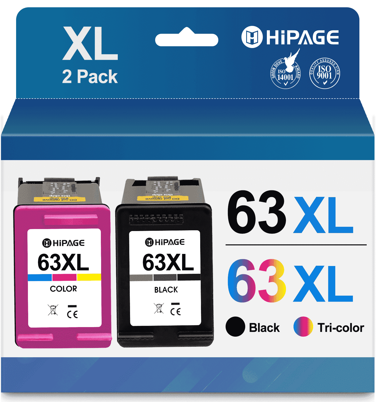 HP 63XL Ink Cartridge 2-Pack, Black/Tri-Color, for Officejet, Envy ...