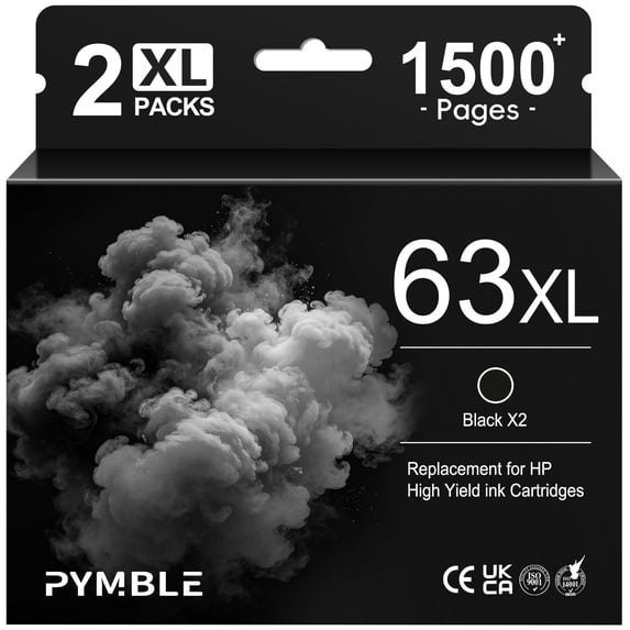 63XL Black Ink Cartridge Compatible for HP 63 Black Ink Cartridge for HP Ink 63 for OfficeJet 3830 4650 5255 5200 Envy 4520 4512 Printer (2 Pack)