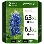 63XL Black Ink Cartridge Compatible for HP 63 Black Ink Cartridge for HP Ink 63 for OfficeJet 3830 4650 5255 5200 Envy 4520 4512 Printer (2 Pack)