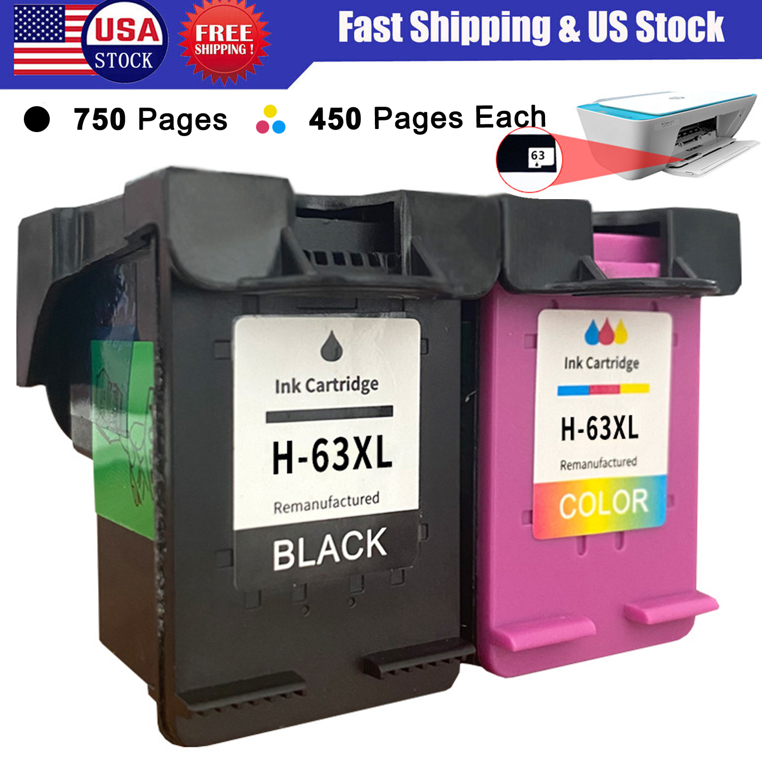 63XL Ink Cartridges for HP 63XL Ink Cartridges for HP Deskjet 1112 2130