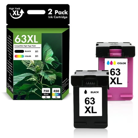 63XL Ink Cartridges Compatible for HP 63 Ink Cartridge 63XL 63 XL OfficeJet 3830 4650 4655 5255 5258 5200 Envy 4510 4520 DeskJet 1110 3630 Printer (1 Black,1 Tri-Color)