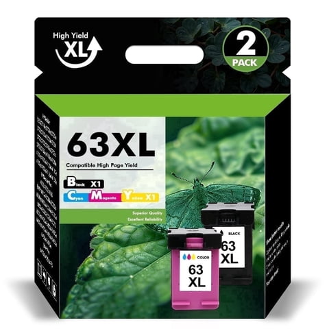 63XL Ink Cartridge Compatible for HP 63 Ink Cartridges Combo Pack Work with HP OfficeJet 3830 4650 4655 5255 5258 5200 Envy 4510 4520 DeskJet 1110 3630 Printer(1 Black and 1 Tri-Color)