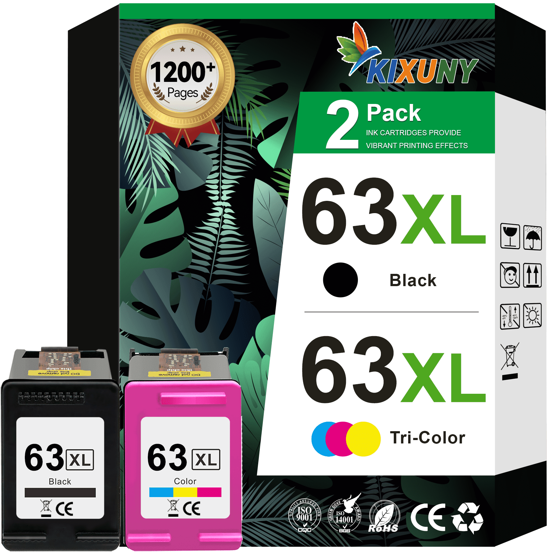63XL Ink Cartridges Compatible for HP  63 Ink Cartridges for  Printer Ink 63 for Officejet 3830 4650 5200 5255 Envy 4520 (Black,Tri-Color)