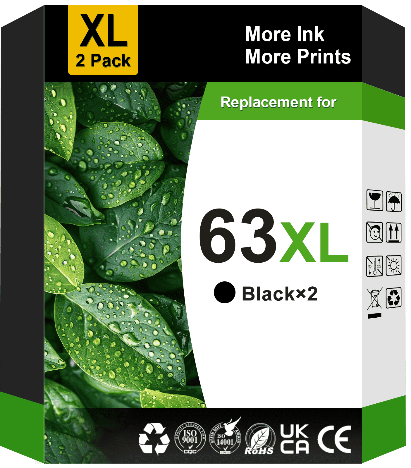 63 Black Ink Compatible for HP 63XL Black Ink Cartridges for HP Black Ink 63 for Officejet 3830 4650 5255 5200 Envy 4520 4512 Printer (2 Pack)