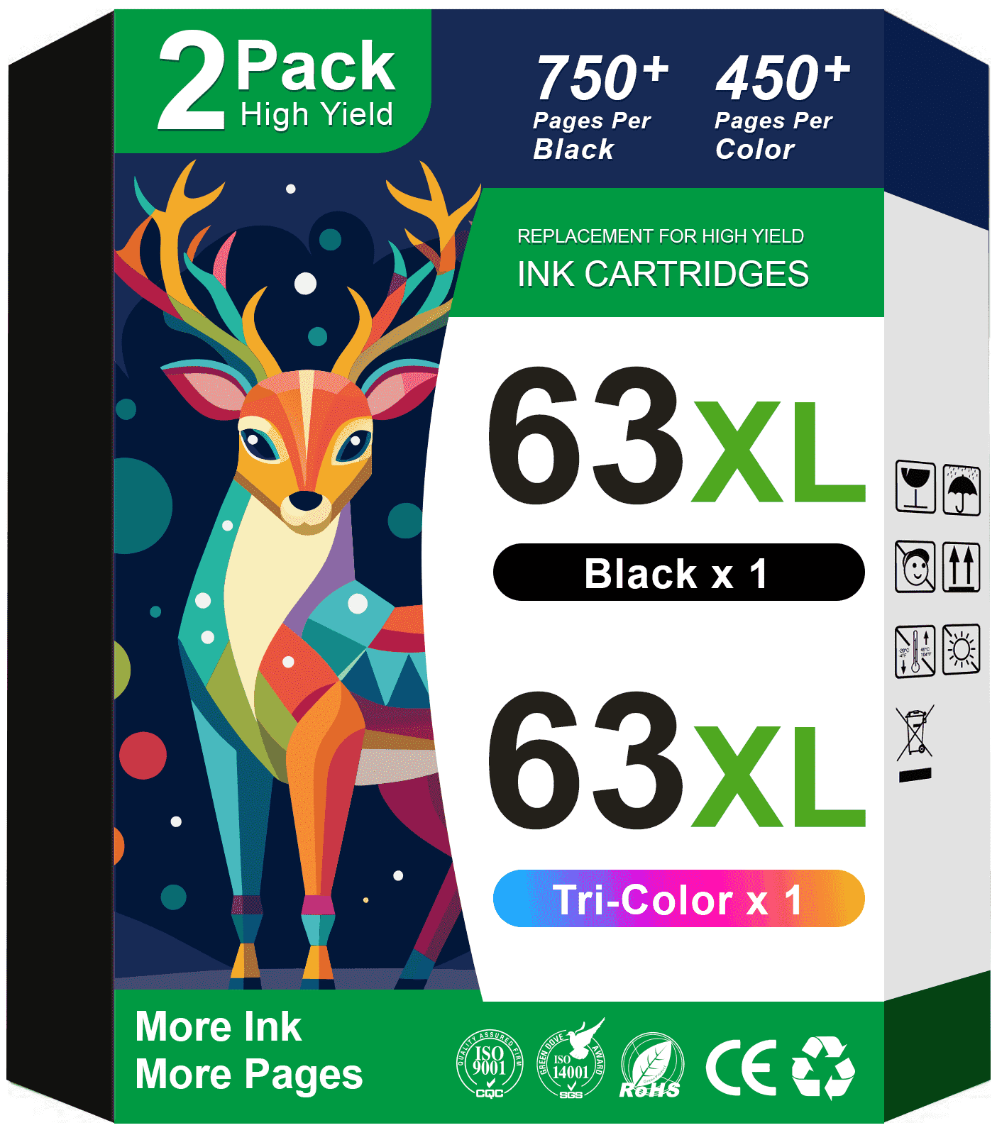 63 Ink Cartridges Compatible for HP 63XL for Printer Ink HP 63 for OfficeJet 3830 4650 5200 5255 5258  4655 5252 Envy 4520 4512 (Black Tri-Color)