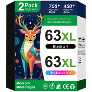 63XL Ink Cartridges Compatible for HP 63 Ink Cartridge for Printer Ink HP 63 for OfficeJet 3830 4650 5255 5258 5252 Envy 4520 4512 Black Color