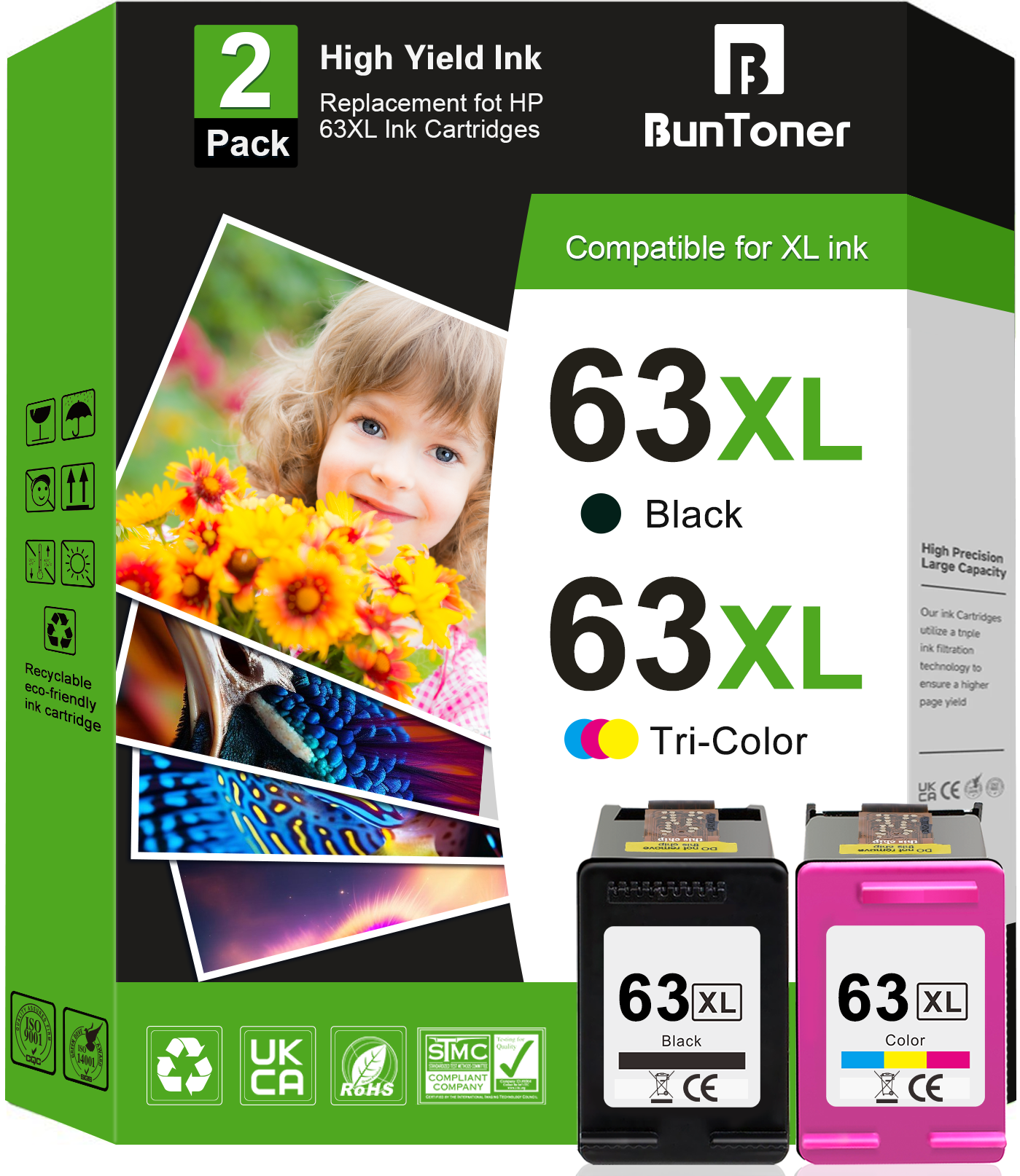 63 63XL Ink Cartridges Compatible for HP Ink 63 for OfficeJet 3830 4650 5255 5200 Envy 4520 4512 Printer (Black Tri-color)