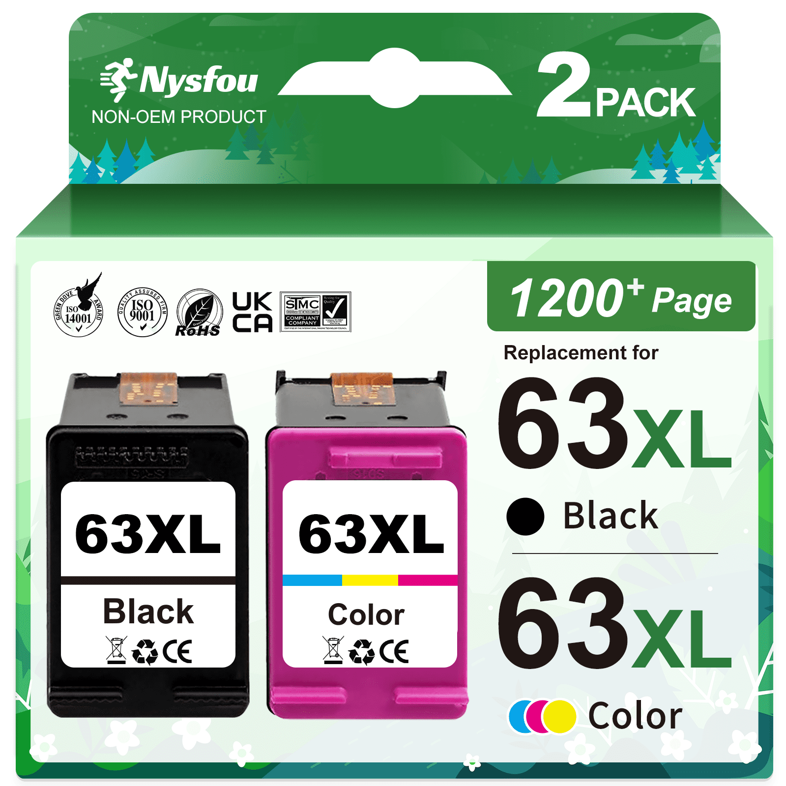 63XL Ink Compatible for HP 63 Ink Cartridges for Ink 63 63XL ( Black and Tri-color )