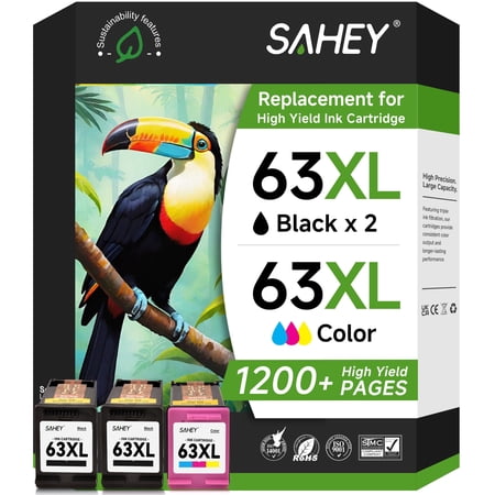 63XL Ink Compatible for HP 63 Ink Cartridges for Ink 63 for Officejet 3830 4650 5200 5255 Envy 4520, 3Pack (2 Black and 1 Tri-Color) price history and forecast - Sahey 63XLBK/XLCMY