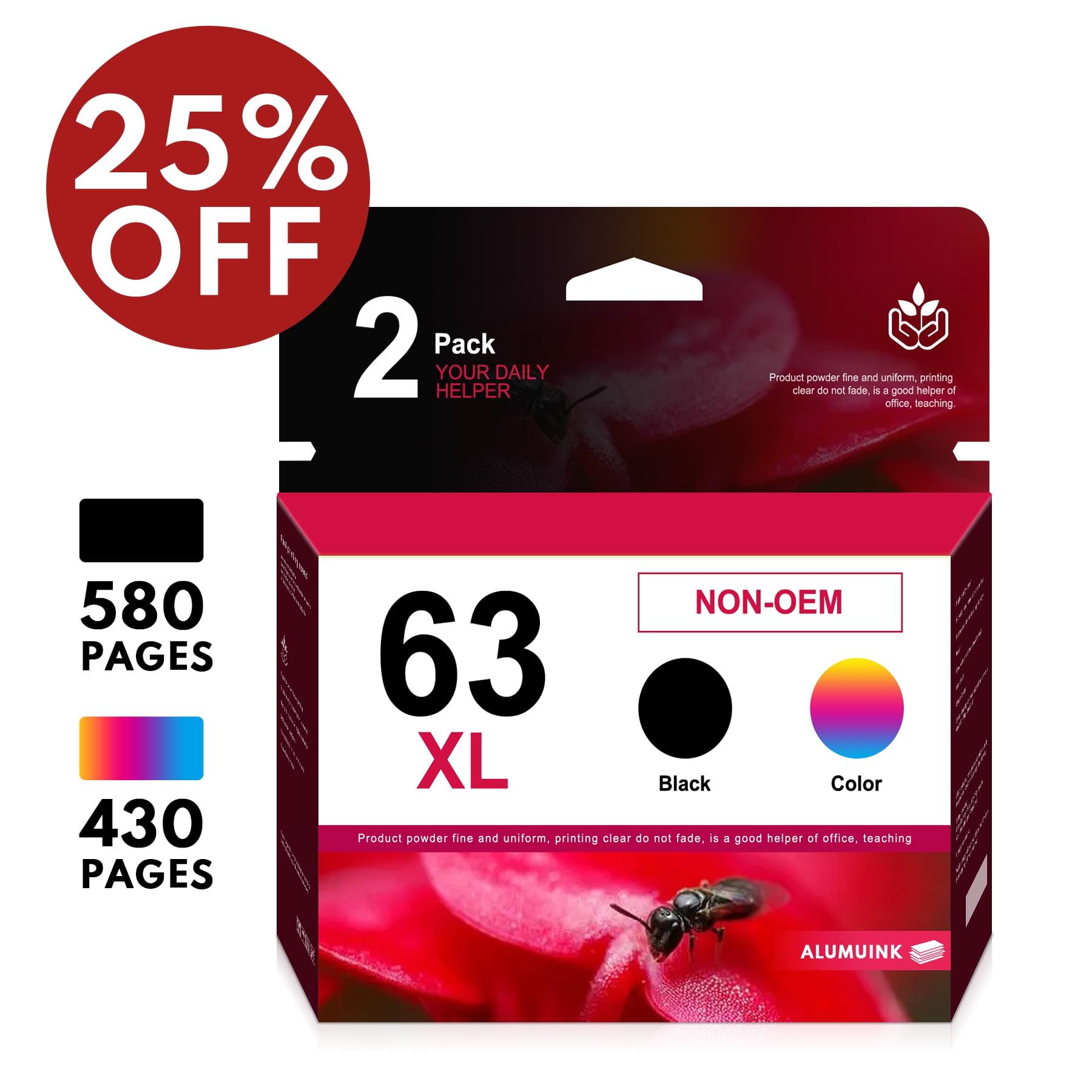 63XL TriColor&Black HighYield Ink Replacement for HP DeskJet 1112 2130 3630 Series; ENVY