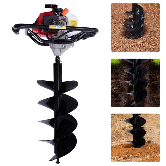 63cc Gas Powered Post Hole Digger 12" Double Auger Bit, 3HP 2.2kW, 2-Stroke Engine, for Fence Deck Garden Drilling