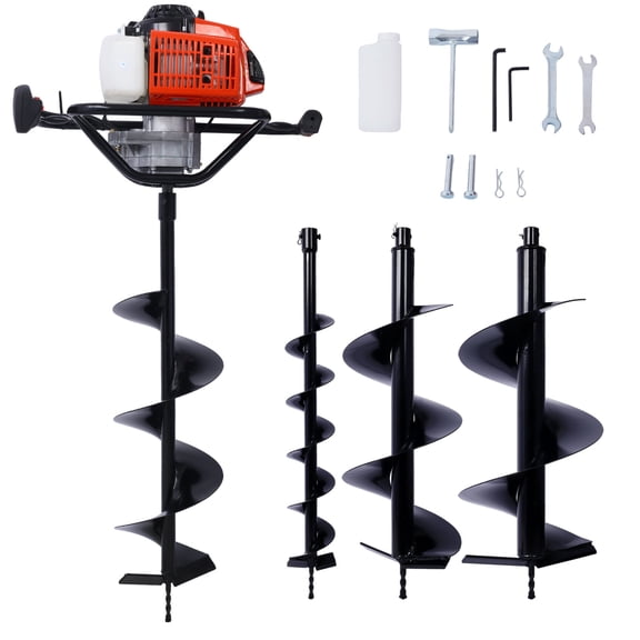 63cc Gas Powered Post Hole Digger 2.7HP 2-Stroke Auger for Fence Deck Tree Planting with 4/8/10/12 Inch Bits, EPA Certificated