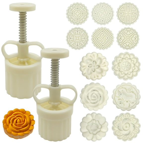 63g 75g Moon Cake Mold Press with 12 Stamps, FineGood Flower Press Mooncake Mold DIY Mid-Autumn Hand Pressure Mooncake Cookie Press Mould