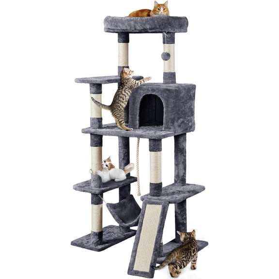 63in Cat Tree, Large Cat Tower Furniture with Cat Condo, Padded Platform & Sisal-Covered Scratching Post, Stable Cat Tower Pet Play House