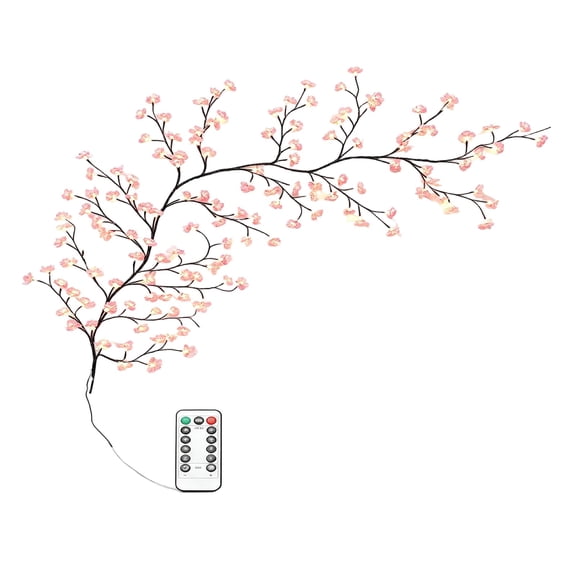 63in Cherry Blossom Vine Light 72 LED Artificial Tree Branch Lamp with Remote Control USB Flexible Ambient Lighting for Bedroom Wall Decor