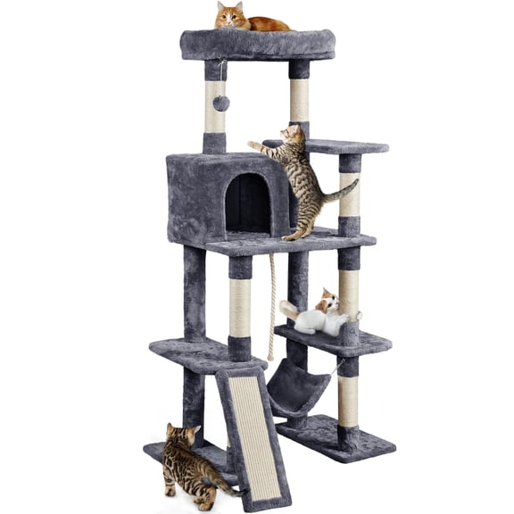 63in Large Cat Tree Tower with Condo, Plush Padded Perch & Sisal Scratching Posts, Sturdy Pet Playhouse for Multiple Cats, Beige