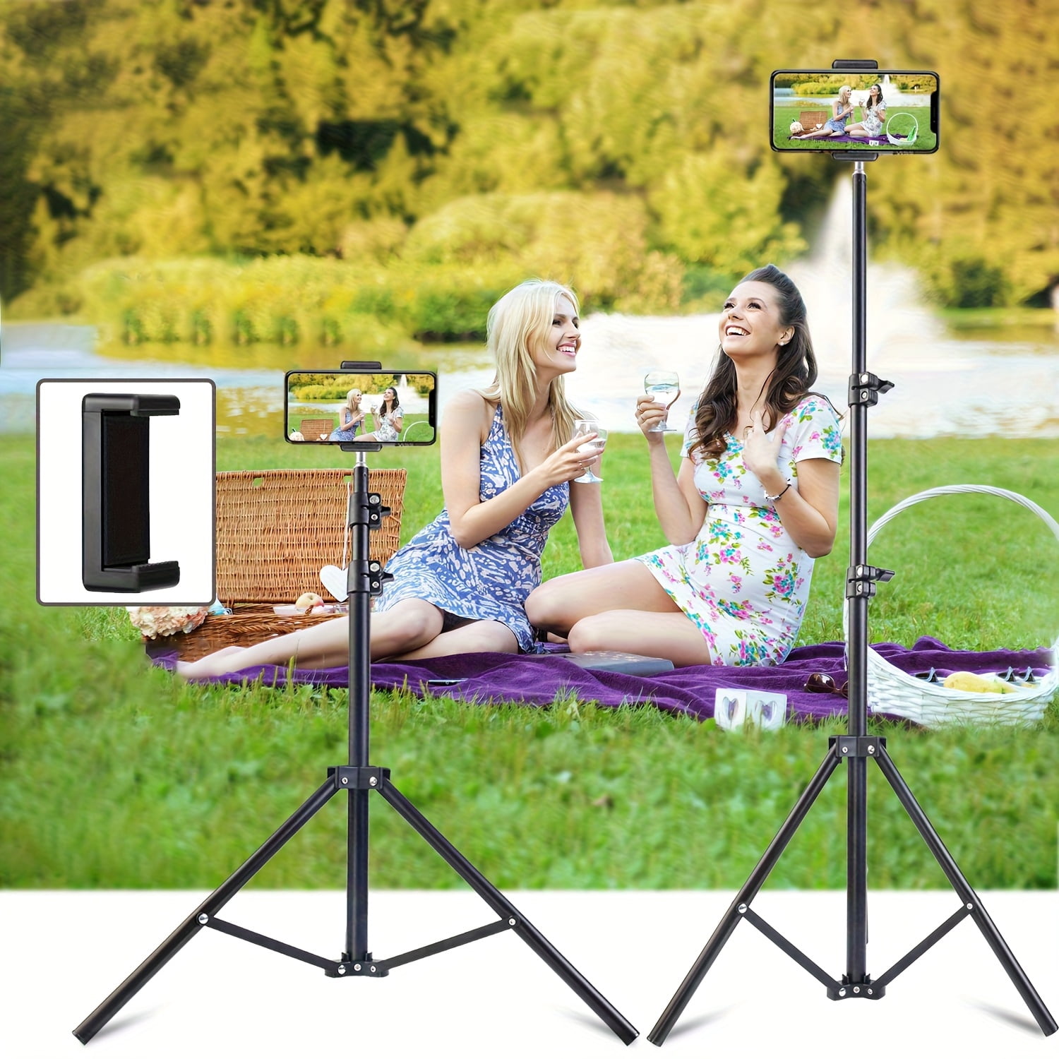 63inch/1.6m Mobile Phone Stand Tripod With Mobile Phone Universal Clip, Outdoor Support On The Ground To Take Photos--Best Halloween Gift