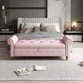 thumbnail image 1 of 63inch End of Bed Storage Bench, Modern Velvet Button Tufted Upholstered Ottoman Bench with Arms, Long Footrest for Bedroom Entryway and Living Room, 500LBS Weight Capacity, Pink, 1 of 7