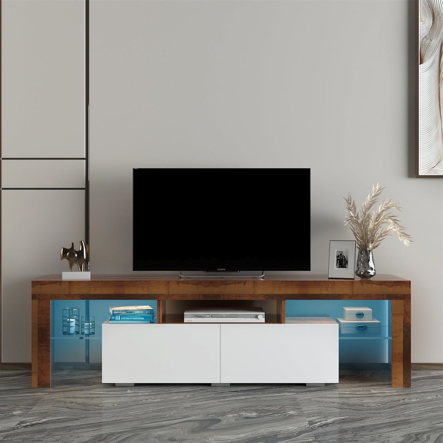 Low Profile TV Stand with Shelves