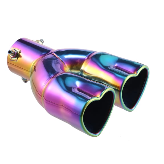 63mm 2.48" Inlet Straight Heart Shape Universal Exhaust Pipe Muffler for Car 8.7" Length Stainless Steel Multicolor