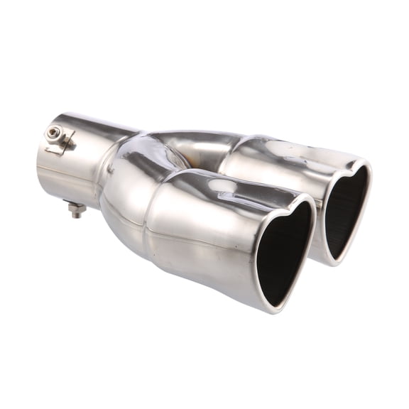 63mm 2.48" Inlet Straight Heart Shape Universal Exhaust Pipe Muffler for Car 8.7" Length Stainless Steel Silver Tone