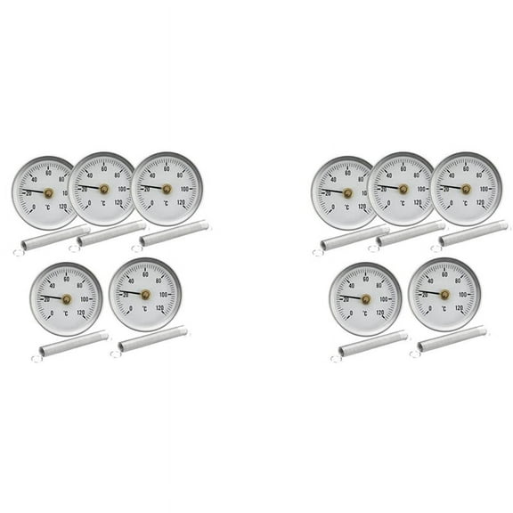 63mm Pipe Clip-on Dial Thermometer Temperature Round Plate Gauge with Spring,Range 0-120, Aluminum Case, 10Pcs Set