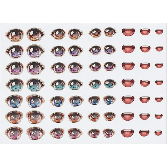 63pcs 3D Resin Adhesive Eyes 3 Sizes Anime Eyes Mouth Paster Cute Eyes Stickers Mouth Decals Colorful Adhesive Eyes