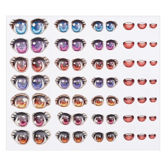 63pcs 3D Resin Adhesive Eyes Small Anime Eye Mouth Paster Cartoon Eyes Stickers Cute Mouth Decals Colorful Adhesive Eye DIY