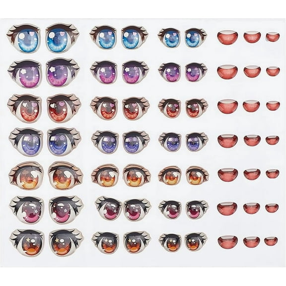 63pcs 3D Resin Adhesive Eyes Small Anime Eye Mouth Paster Cartoon Eyes Stickers Cute Mouth Decals Colorful Adhesive Eye