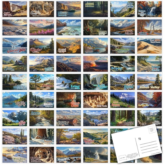 63pcs National Park Theme Postcards U.S. -Travel Landscape Postcard Decor Gift With Mailing Side - 4" x 6" Cards