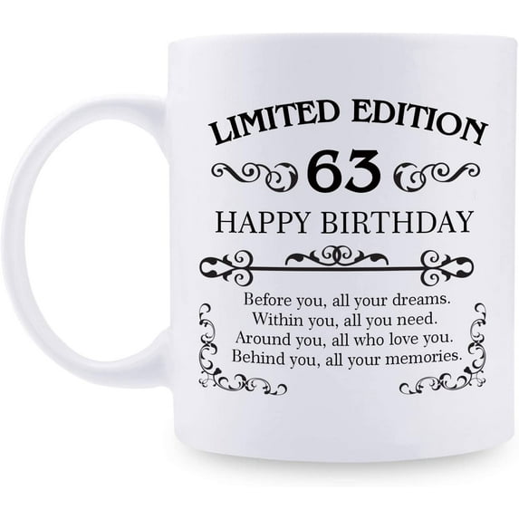 63rd Birthday Gifts for Women Men - 11 oz Coffee Mug - 63 Year Old Present Ideas for Mom, Dad, Wife, Husband, Son, Daughter, Friend, Colleague, Coworker (63rd Birthday Gift)