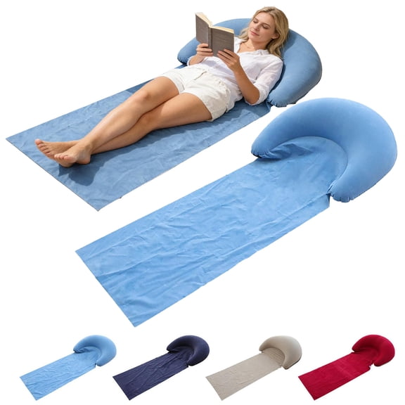 63x28 Inch Inflatable Beach Mat,Flocked Surface,Pillow Surround,Lounger Portable Reclining Beach Mat for Relaxing and Sunbath
