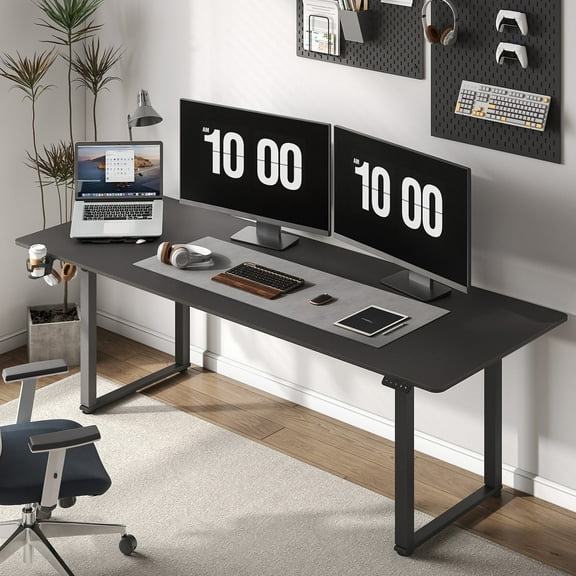 63x32 Inch Rectangular Standing Desk, Features a Sturdy 4-leg Design, Dual-Motor Lift System, and Memory Settings. Height adjustable from 28 to 46 Inches for Home Offices and Computer Work, Black