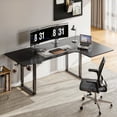 thumbnail image 1 of 63x43 Inches L Shaped Standing Desk,  Electric L Stand Up Desk with 4 Legs, Adjustable Height from 28-46 Inches for Home and Office, Black, 1 of 6