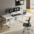 thumbnail image 1 of 63x43 Inches L Shaped Standing Desk with 4-leg and Dual-Motor, Height adjustable from 28 to 46 Inches, White, 1 of 7