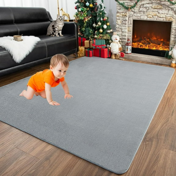 63x47 Play Mat for Playpen, Super Soft Velvet Portable Baby Playpen Mat for Kids Toddler Crawling and Play, Non-Slip Bottom Playmat