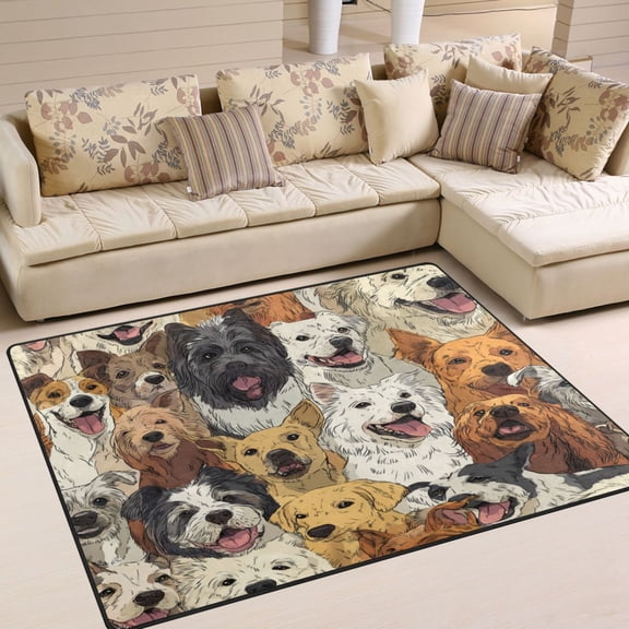 63x48in Area Rug Machine Washable Floor Mats Skid-Resistant Backing Carpet for Home Kitchen Bedroom A Large Group Of Dogs