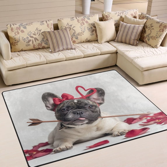 63x48in Area Rug Machine Washable Floor Mats Skid-Resistant Backing Carpet for Home Kitchen Bedroom Dog with An Arrow in Mouth