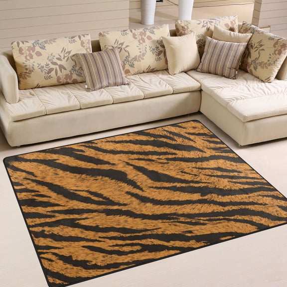 63x48in Area Rug Machine Washable Floor Mats Skid-Resistant Backing Carpet for Home Kitchen Bedroom Tiger Stripes Pattern