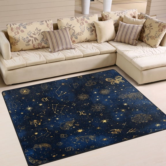 63x48in Area Rug Machine Washable Floor Mats Skid-Resistant Backing Carpet for Home Kitchen Bedroom Twinkling Stars and Constellations